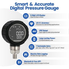 MEASUREMAN Digital Pressure Gauge 0-10000 PSI Bluetooth 1/4 NPT SS MA360