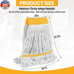 (1PK) Commercial Mop Head Replacement 16 oz, Heavy 15.5 Oz, Yellow 1 Pack