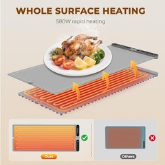 Electric Warming Mat for Food – 7 Temps, 8H Timer, XXL Grey | Roll up Silicone,