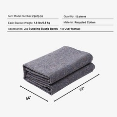 KFFKFF 12 Pack Moving Blankets 72×54 Heavy Duty Furniture Packing Pads Towing