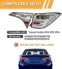 Full LED Clear Tail Light Assembly Compatible with Toyota Corolla 2014-2016 Rear
