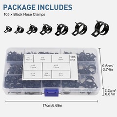 105x Hose Spring Clamps 6-14mm Fastener Fuel Water Line Pipe Air Tube Clips Kit