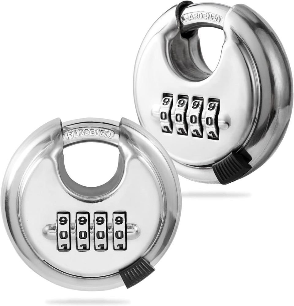 2 Packs 4 Digit Combination Locks Stainless Steel Disc Lock Combo Padlock