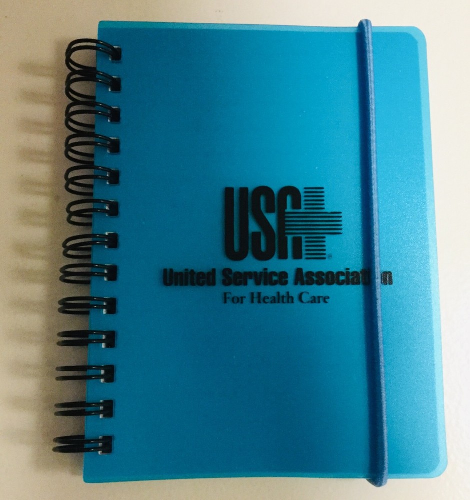 United Service Ass. ICON Mini Spiral Notebook 3 1/2”x 4 3/4” Blue Plastic Cover