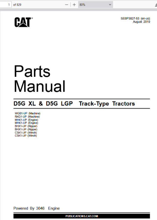 CAT Caterpillar D5G XL & D5G LGP Tractors WGB RKG Parts Catalog Manual PDF USB