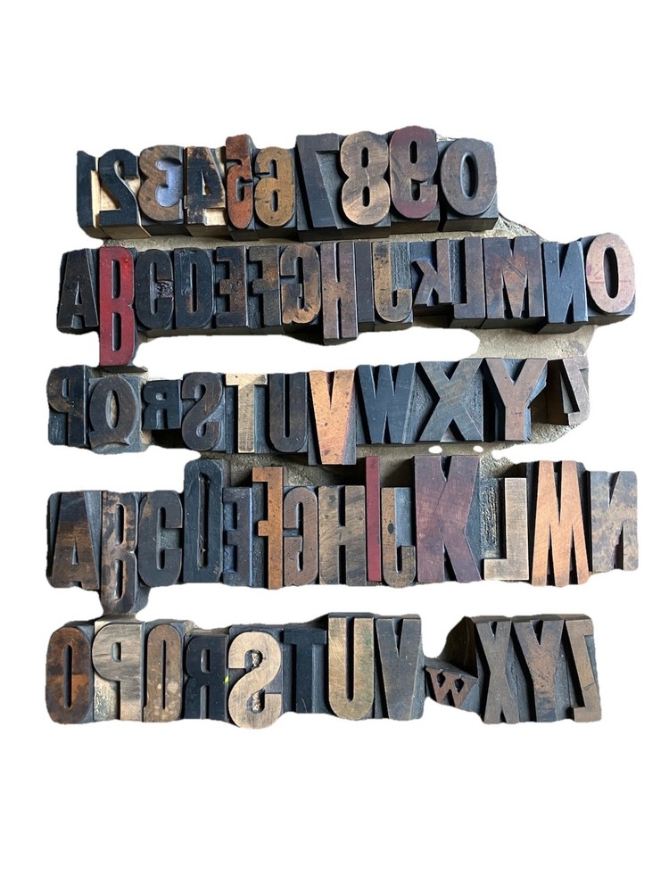 62 Vintage Letter Number Letterpress Wooden Print Blocks Two Full Alphabets