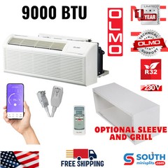 OLMO 9,000 BTU Smart PTAC AC w/ Heat Strip 230V PTHP Heating & Cooling W/ Remote