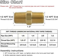 Brass Hex Nipple 1/2 NPT Male Adapter Fitting 4-Pack Solid Pipe Connector Du…