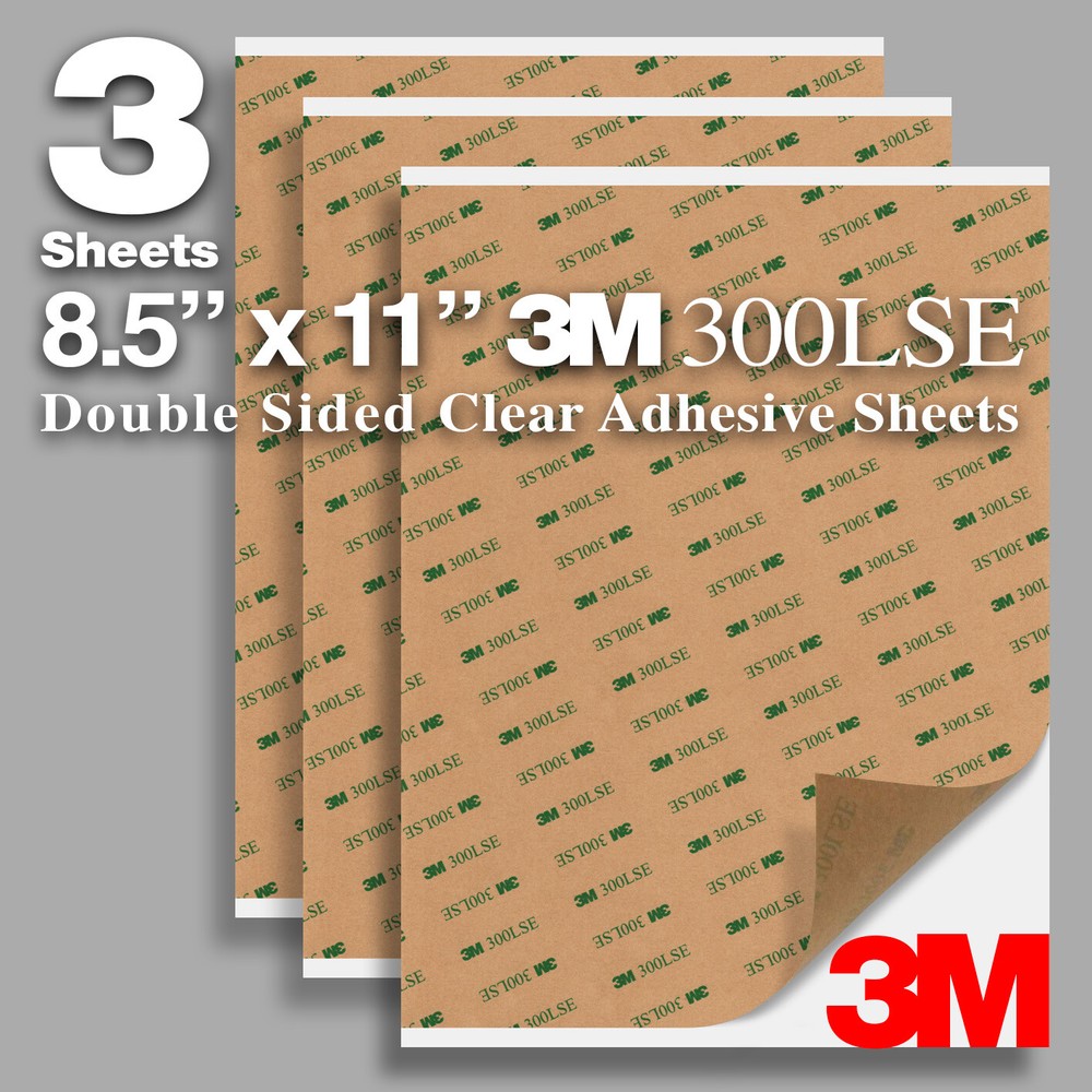 Pack 3 Sheets 8.5″x11″ Clear Super Sticky Double Sided Adhesive 3M 300LSE 9495LE
