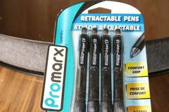 Pack of 4 Comfort Grip Ball Point Pens Black Ink Promarx Grippy 1.0 Retractable