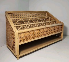 Vintage Bamboo & Rattan Cane Wood Surface Top Desk Top Letter Organizer