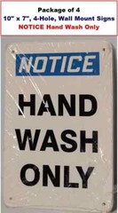Package of 4 Food Safety Signs, “NOTICE Hand Wash Only”, 10″H x 7″W, Wall Mount