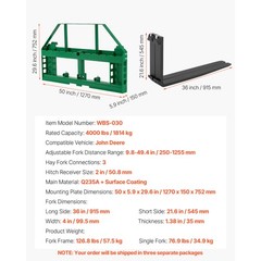 Uimoso Pallet Fork Frame Attachment w/36/42/48″ Skid Steer Forks, 2600/4000 lbs