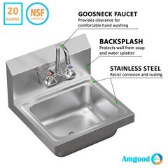 Stainless Steel Hand Sink 15 in. x 15 in. with Faucet