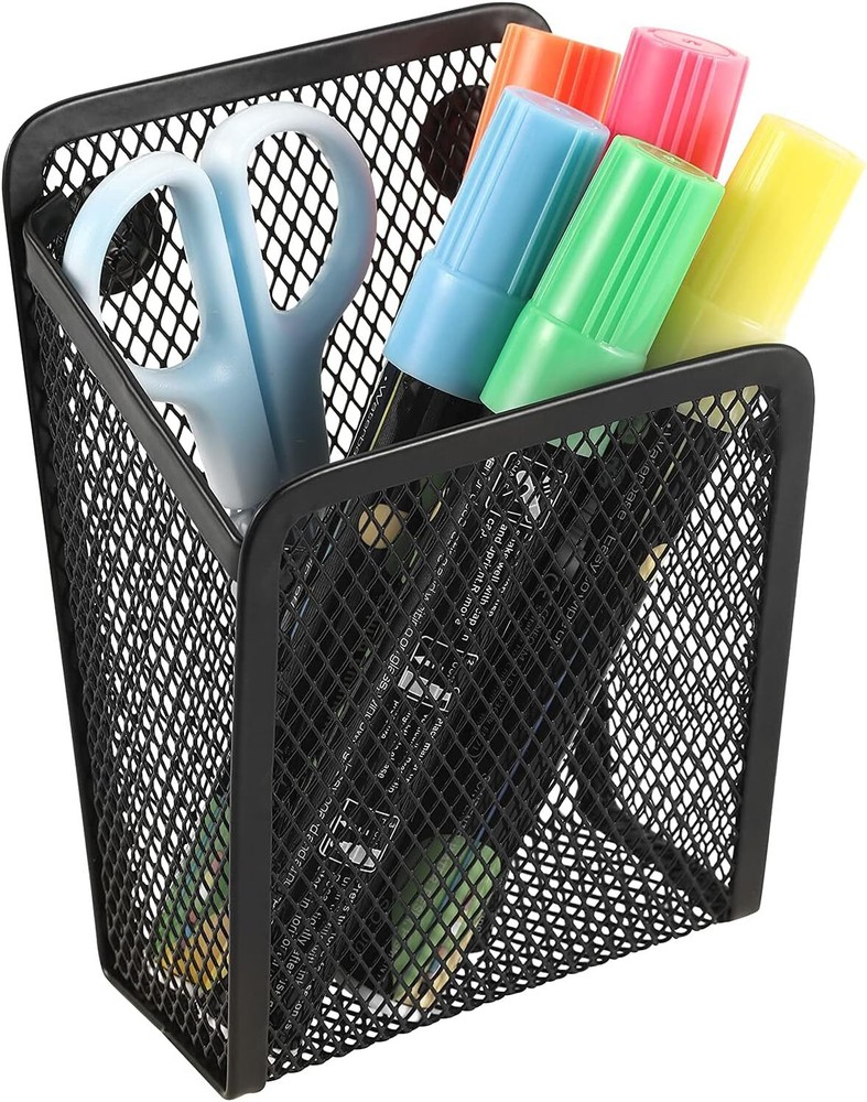 Magnetic Pencil Holder,Mesh Stainless Steel Pen 1 Basket, 1 Pack Black