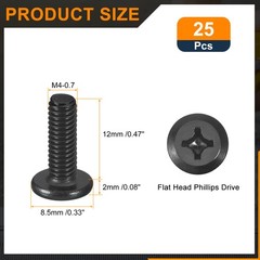 25Pcs M4-0.7 x 12mm Flat Round Head Machine Screws Phillips Drive Fastener