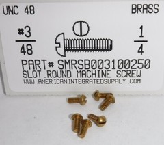 #3-48×1/4 Round Head Slotted Machine Screws Solid Brass (25)