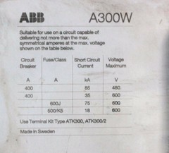 ABB A300W‑20 Welding Isolation Contactor 400A Continuous 600V 3‑Pole Heavy‑Duty