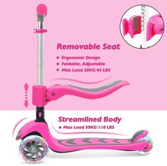 Scooter Kids 3 Years with Seat, Folding Children Scooter 3 Wheels LED Flash Light,…