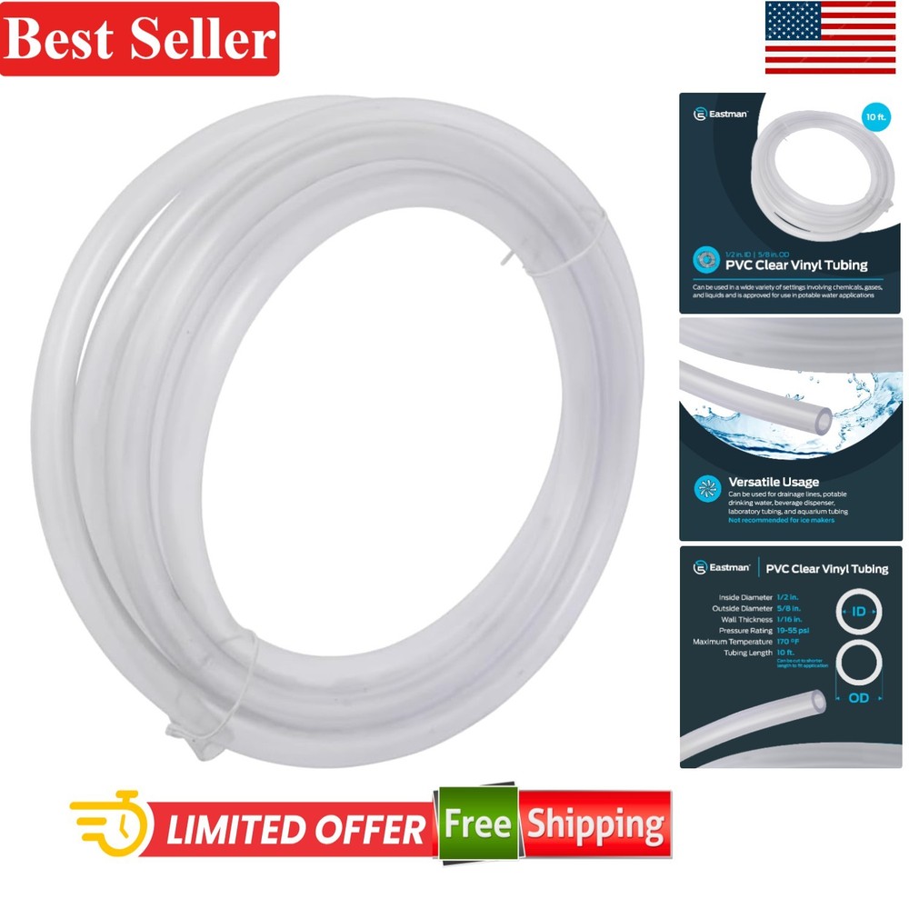 10 Ft Clear Vinyl PVC Tubing 1/2 Inch ID x 5/8 Inch OD – Versatile Plumbing S…