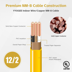 12/2 NM-B Wire with Ground, 100 FT 12 Gauge Wire Solid Pure Copper Non-Metallic