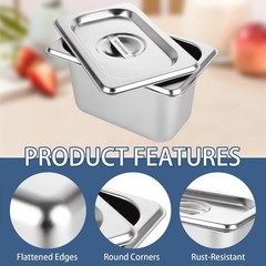 8 PCS Stainless Steel Hotel Pans with Lids 1/9 Size 4 Inch Deep Restaurant