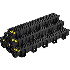 Trench Drain System, Channel Drain with Plastic Grate, 5.9×5.1-Inch HDPE Drainag