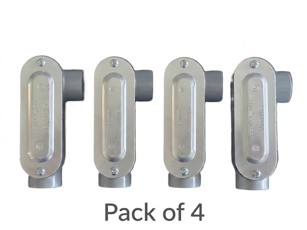 Pack of 4 – 3/4″ LL Conduit Body Die Cast Aluminum, Stamped Steel Cover