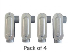 Pack of 4 – 3/4″ LL Conduit Body Die Cast Aluminum, Stamped Steel Cover