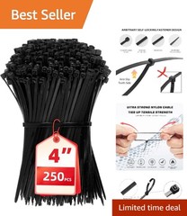 Reliable 18 lb Tensile Strength 250PCS Self-Locking Cable Ties – 4 Inch Black