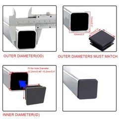 12 Pack 1/2 Inch Square Plastic Plug Inserts End Caps for Square Tubing