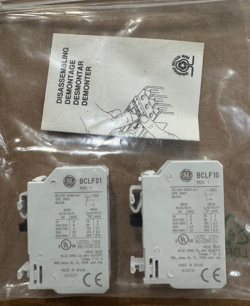 GE BCLF01 & BCLF10 Auxiliary Contack Blocks 1-N.C. & 3-N.O. New Free Shipping