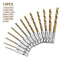 13pcs 1/4” Hex Shank Titanium Coated HSS Steel DRILL BIT Set Metal Wood Plastic