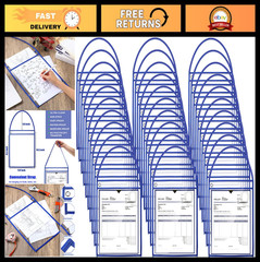 50 Pack Job Ticket Holders 9×12 Inch Clear Plastic Work Order Pockets with Strap