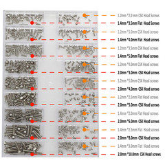 Small Screws Assortment Kit Hotetey 18 Kinds M1.2 / M1.4 / M2.0 Tiny Micro Screw