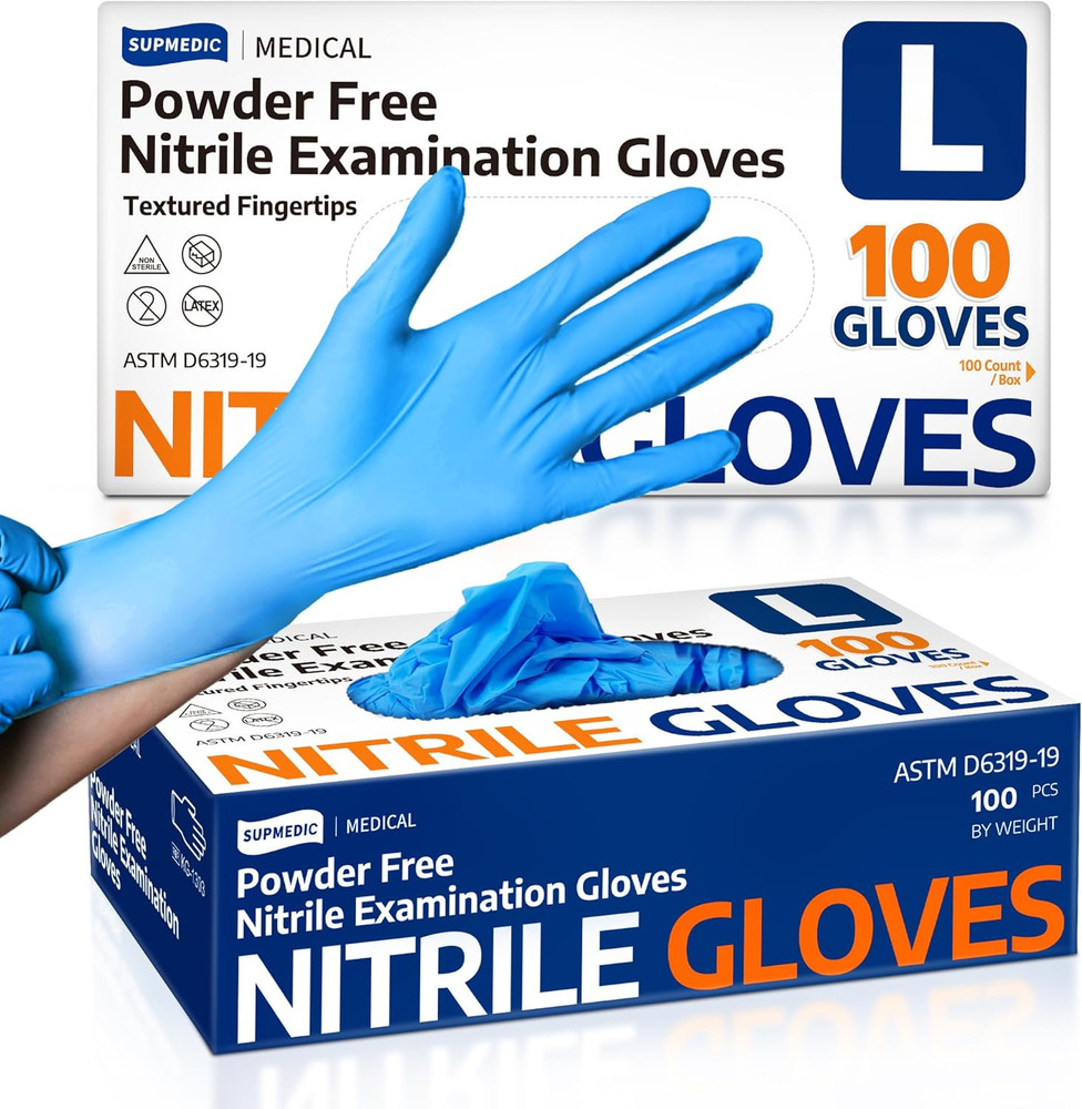 100 Glove Count Latex-Free Powder-Free Non-Sterile Food Safe Disposable, Blue