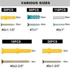 Drywall Anchors and Screws Assortment Kit 270PCS, 135 Plastic Dry Wall Expansion