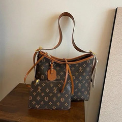 Women’s Brown Monogram Hobo Shoulder Bag Zip Closure Detachable Strap Pouch