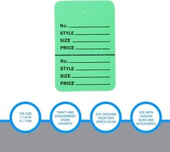 Tags Retail Price Sale Perforated 1 ¾” W x 2 ⅞” H Two Part Green 1000 Unstrung