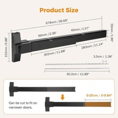 27.5″ Door Panic Bar Exit Device Vertical Rod Push Bar Lock Heavy Duty New