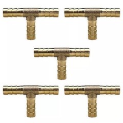 5x 5/16″ (8mm) Hose Barb TEE Brass Pipe 3 Way T-Shaped Fittings Connector Parts