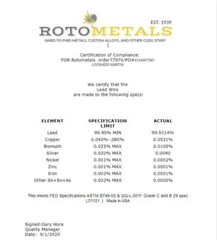 5/16 inch Diameter Pure 99.9% Lead Wire Per Foot