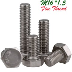 M16 1.5 Fine Thread 304 Stainless Steel Full Thread Hex Head Bolts Screws DIN933