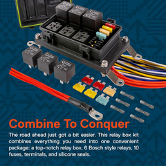 Waterproof 12V Fuse Relay Box Block Kit W/Pre-Wired Harness [12 & 16AWG] 6 Gang