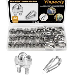 20Pcs 1/8” M3 Wire Rope Clamps 20Pcs M3 Wire Rope Thimble, 304 Stainless Steel