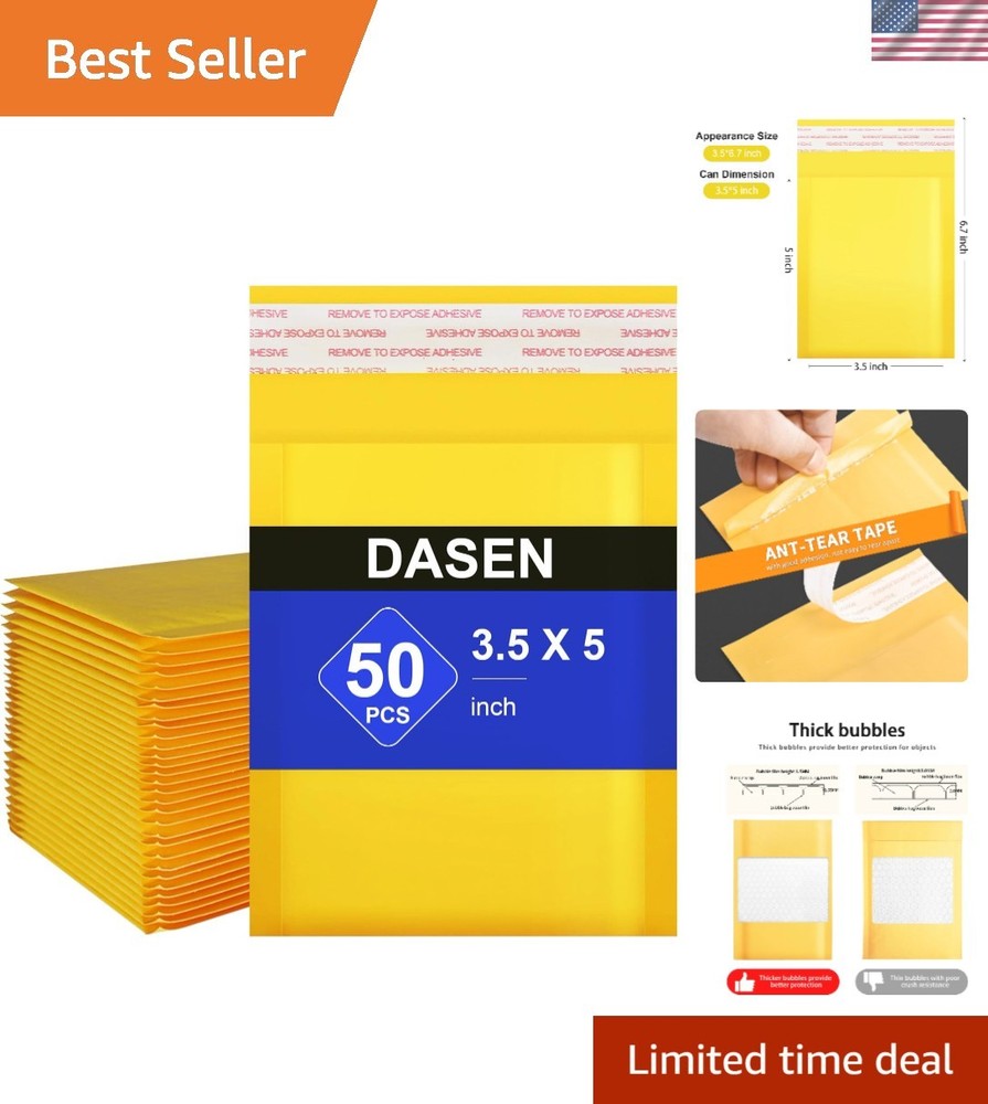 Eco-Friendly 50 Pcs Yellow Kraft Bubble Mailers 3.5×5 Inch – Reliable Protection