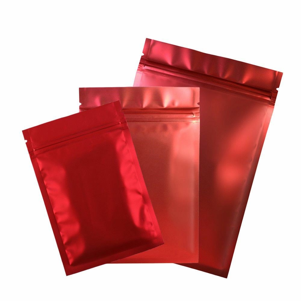 Assorted Size Frosted Clear Front Matte Red Back Foil Mylar Zip Seal Bags R03