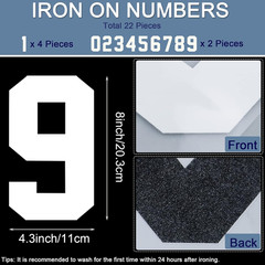 22Pcs 8 Inch Iron on Numbers T Shirt Heat Transfer Jersey Numbers 0 to 9 Iron on
