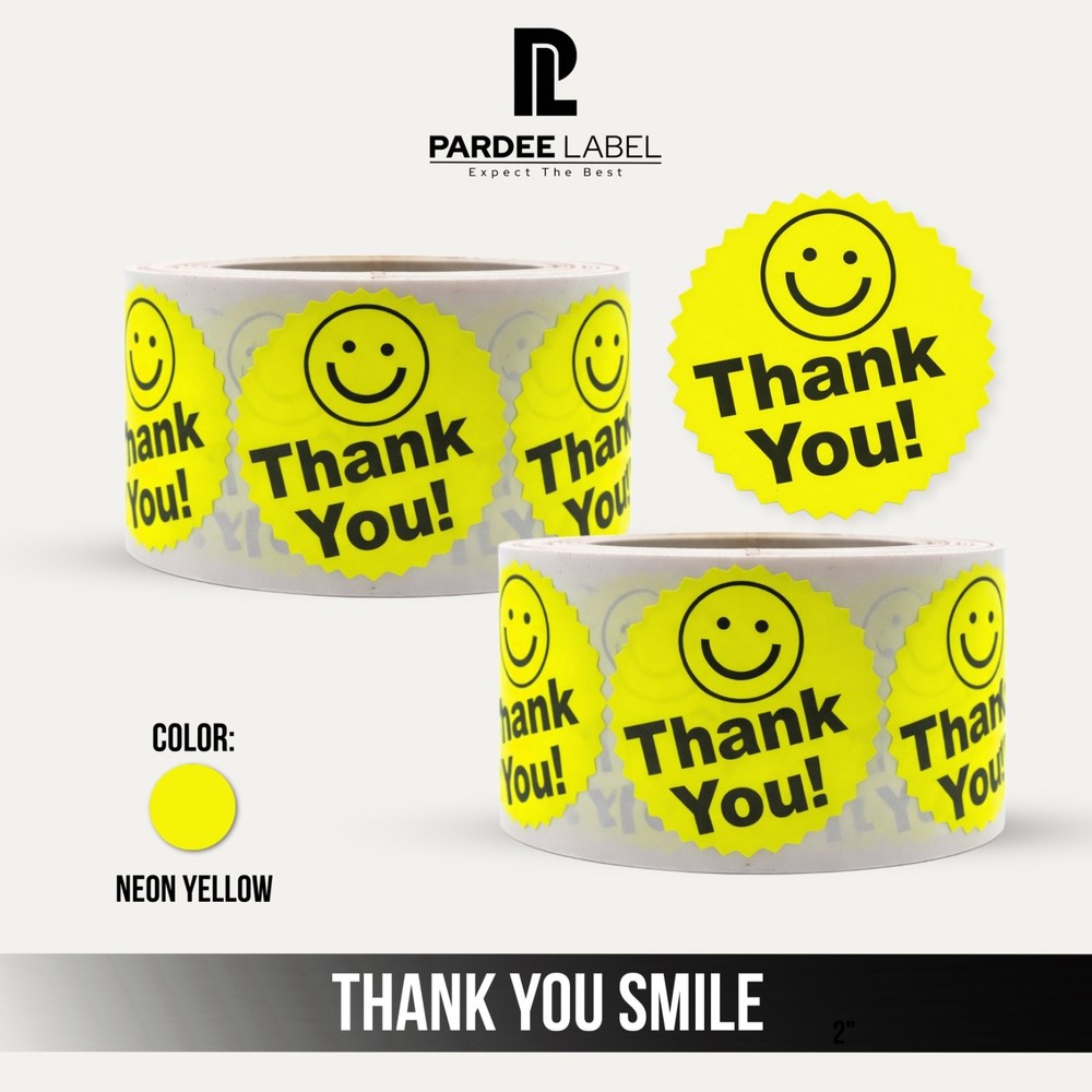 Thank You Stickers Neon Yellow 2” Starburst 250 Labels Per Roll | PardeeLabel