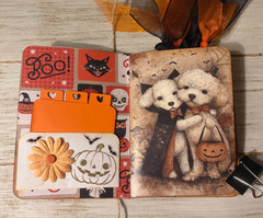 Junk Journal Handmade Booklet Book Vintage “Halloween Dogs” Pockets, Ephemera